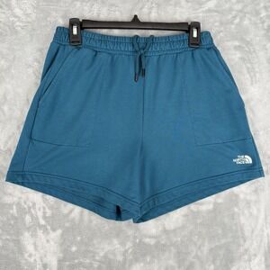 North Face Fleece Shorts Women Simple Logo Blue Coral Medium 5" Elastic Waist